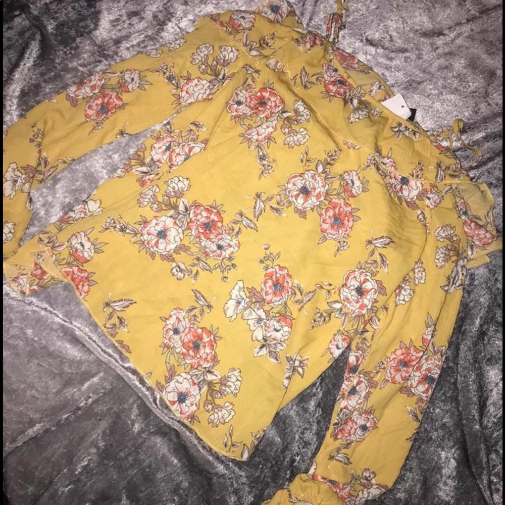 Off the the shoulder floral shirt